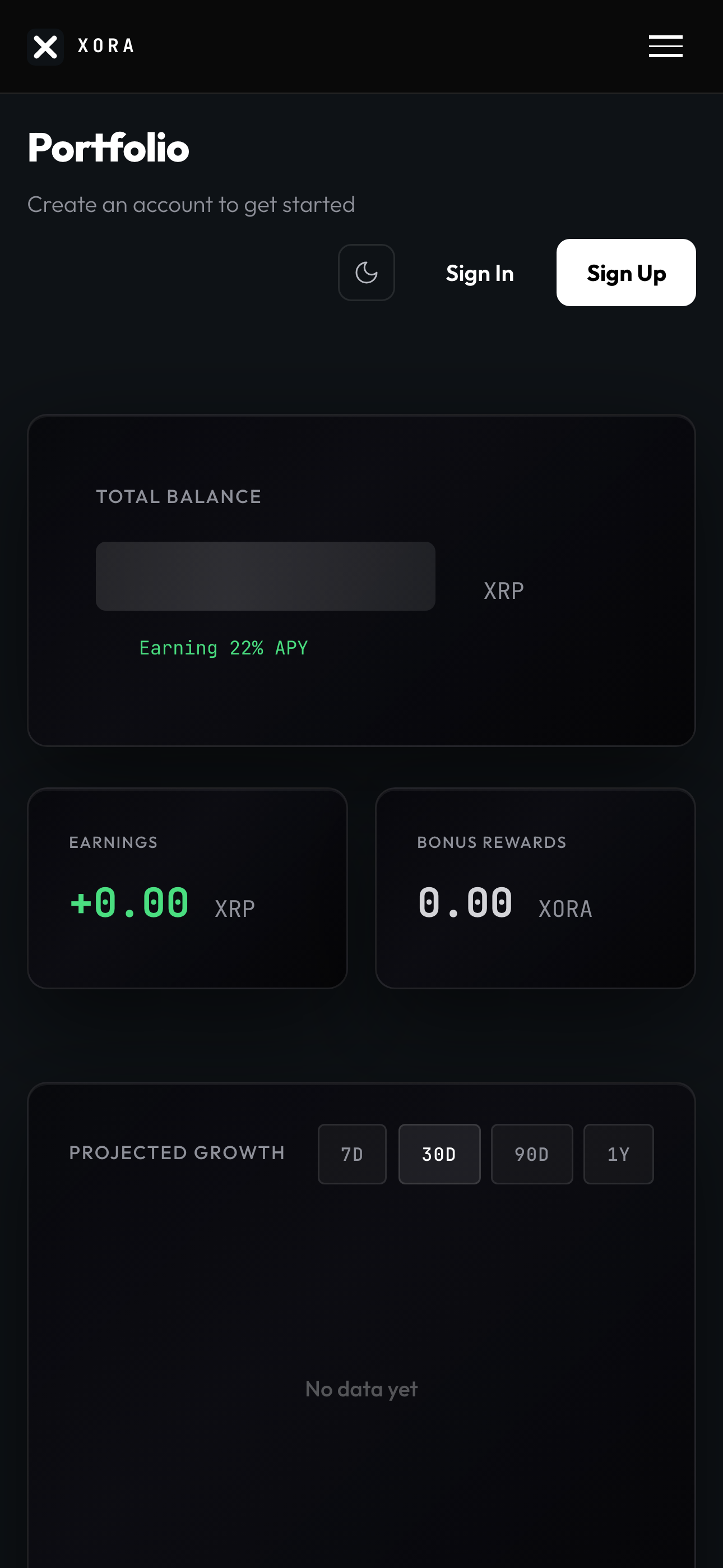 XORA portfolio screen